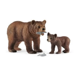 Image of SCHLEICH Wild Life Grizzly Bear Mother with Cub Toy Figure Set