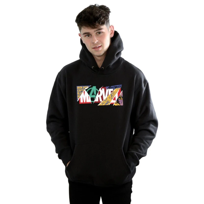Image of Marvel Marvel Men Collage Logo Hoodie in Black Size: Small Black S Male 5059400369441