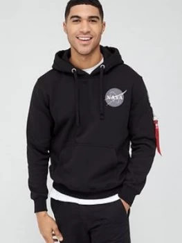 Image of Alpha Industries Space Shuttle and Back Print Overhead Hoodie - Black
