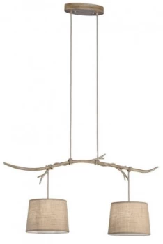 Image of Ceiling Pendant 2 x E27 (Max 40W), Imitation Wood, Linen Shade