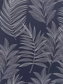 Image of Arthouse Linear Leaves Navy Wallpaper