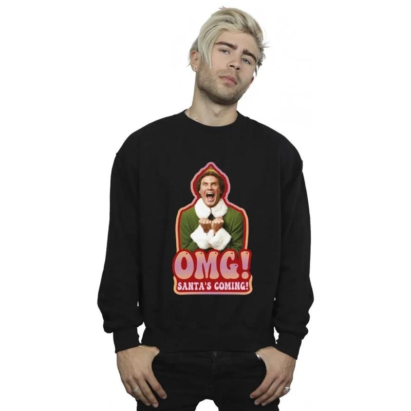 Image of Elf Elf Men Santa Is Coming Sweatshirt in Black Size: Small Black S Male 5063376810494