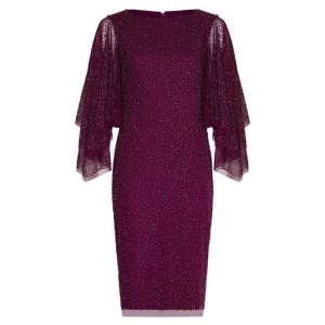 Image of Adrianna Papell Beaded Flutter Sleeve Sheath Dress - Wildberry