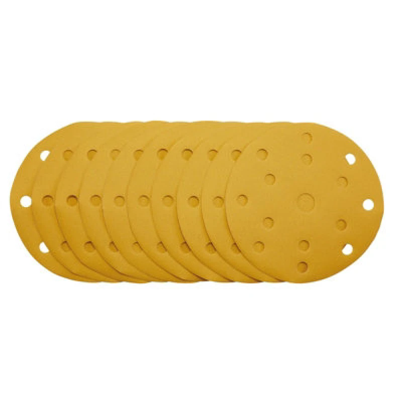 Image of Draper 150MM gold sand disc 320G 15DE 08477 Gold Sanding Discs with Hook & Loop, 150mm, 15 Dust Extraction Holes (Pack of 10) - Draper 08477