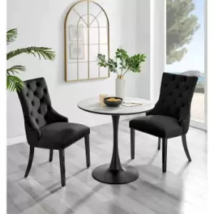 Image of Furniture Box Elina White Marble Effect Round Dining Table and 2 Black Belgravia Black Leg Chairs