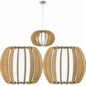 Image of Ceiling Pendant Light & 2x Matching Wall Lights Maple Wood & White Glass Shade