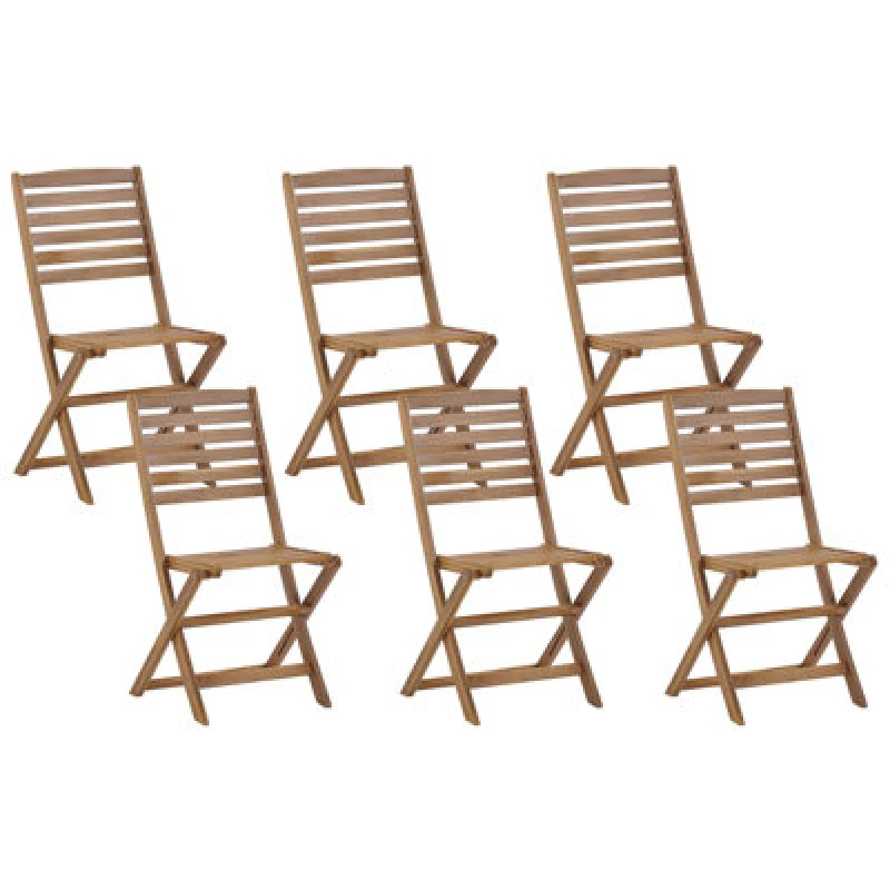 Image of Beliani Set Of 6 Garden Chairs Tolve Acacia Wood Brown