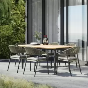 Image of Cloverly 6 Seat Rectangular Dining with Teak Table - Green