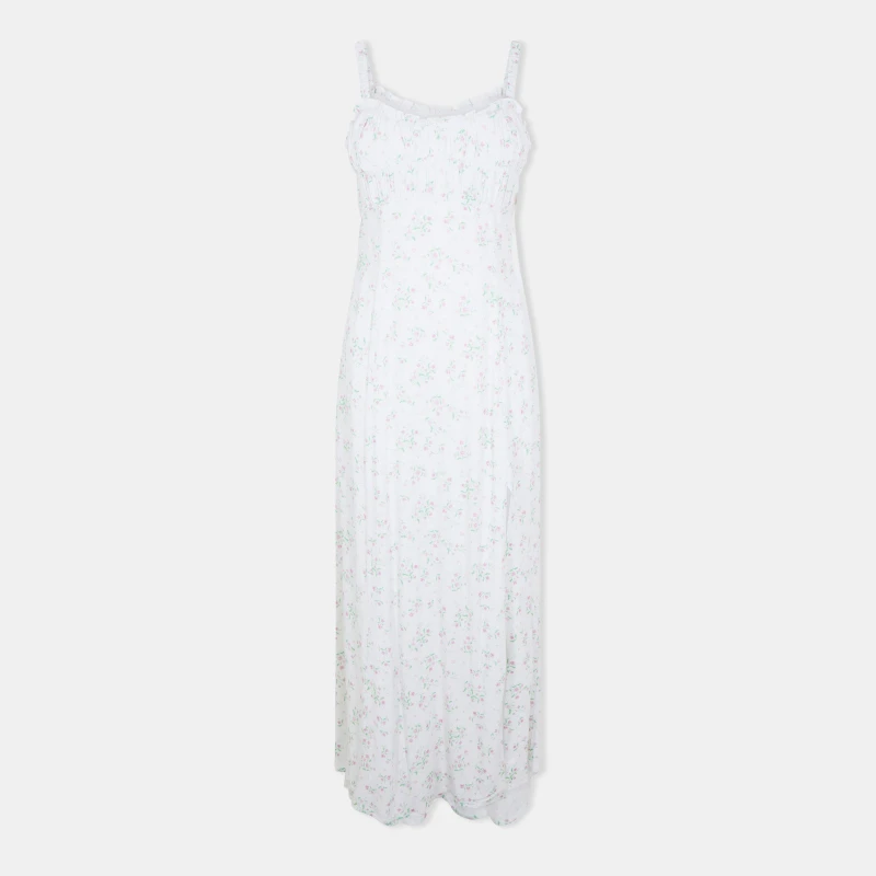 Image of Jack Wills Womens JW Ruched Midi Slit Tea Dress White/Pink Dits female 6 (2XS)