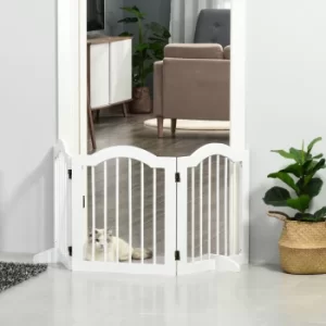 Image of PawHut Wooden Foldable Small Sized Dog Gate Stepover Panel with Support Feet Pet Fence Freestanding Safety Barrier for the House Doorway Stairs White