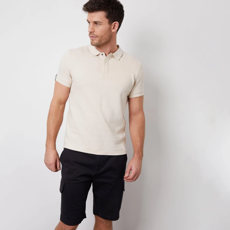 Image of Threadbare Ottoman Rib Textured Cotton Polo Shirt Stone male M