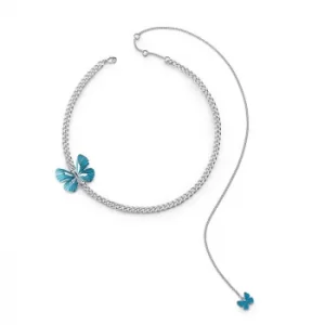 Image of Guess Silver Plated Rhodium Blue Butterfly Necklace