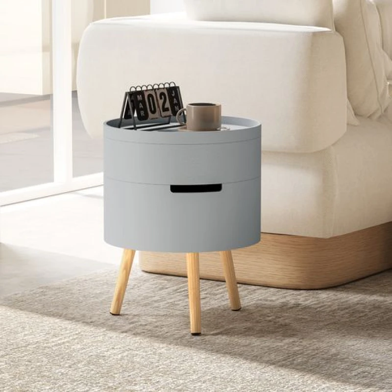 Image of HOMCOM Side Coffee Table End Desk Night Stand w/ Detachable Tray, Grey Grey