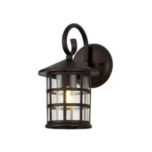 Image of Luminosa Down Round Grid Wall Lamp, 1 x E27, IP44, Antique Bronze, Clear Glass, 2yrs Warranty