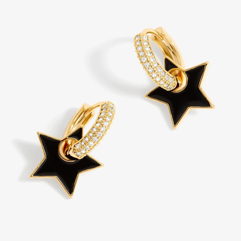 Image of Jon Richard Gold Plated And Jet Enamel Star Earrings Jewellery Sets One Size Gold 72258210000