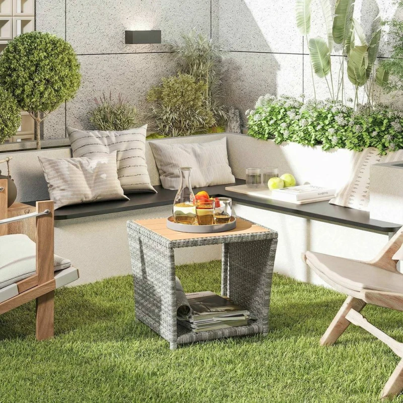 Image of OUTSUNNY Side Table 2-Tier with Storage Shelf/Light Grey in Light Grey Light Grey Unisex