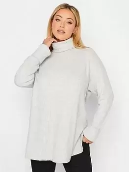Image of Yours Soft Touch Roll Neck Rib Top - Grey, Size 18, Women