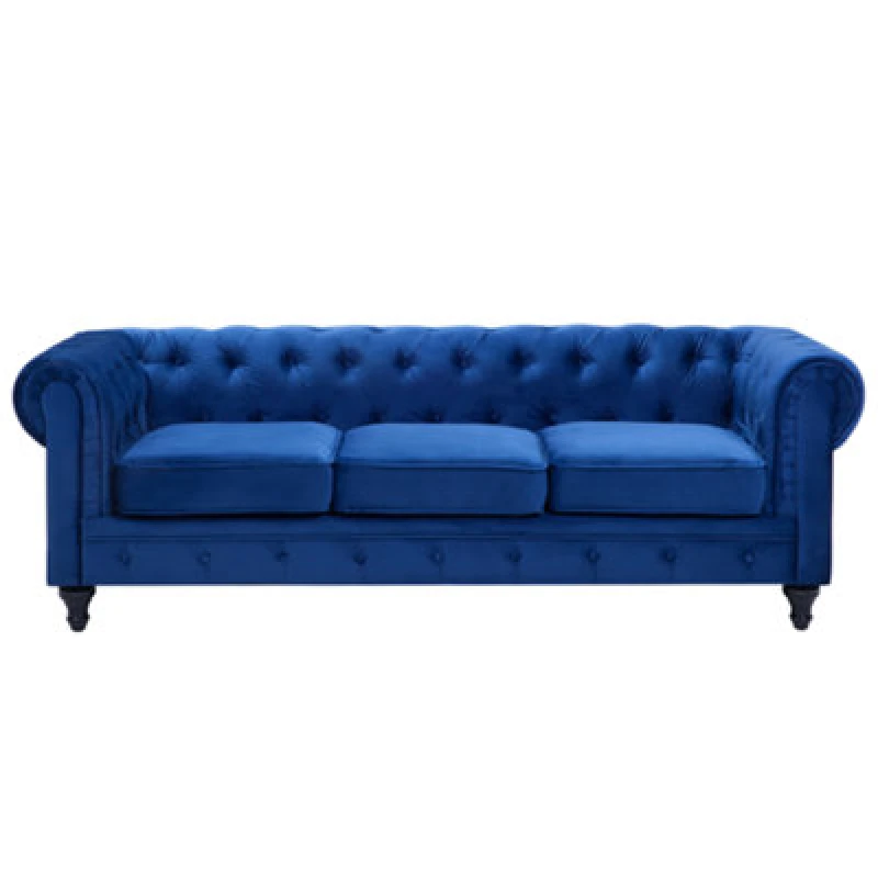 Image of Beliani Sofa 3 Seater Chesterfield Velvet Navy Blue