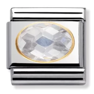 Image of Nomination CLASSIC Gold Oval Faceted Cubic Zirconia White Charm...