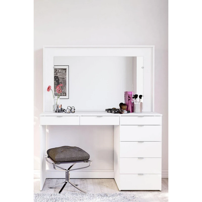 Image of Birlea Chloe 7 Drawer Dressing Table With Mirror White unisex One Size