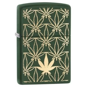 Image of Zippo Marijuana Pattern Green Matte Finish Windproof Lighter