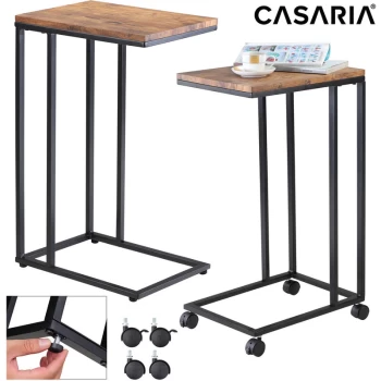 Image of Casaria - Side Table Coffee with Castors Metal MDF Wooden Look Bed Night Stand Care Black