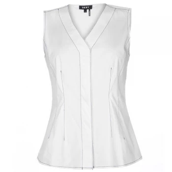 Image of DKNY Stitched V Neck Sleeveless Shirt - White