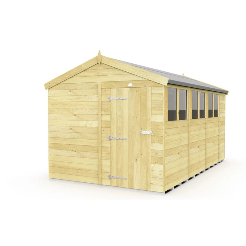 Image of Buttercup Farm 8 x 14 Feet Apex Shed - Single Door W/ Windows - L417 x W231 x H217cm in Brown Brown Unisex