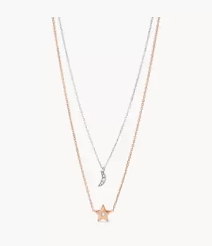 Image of Fossil Women Moon and Star Two-Tone Stainless Steel Convertible Necklace