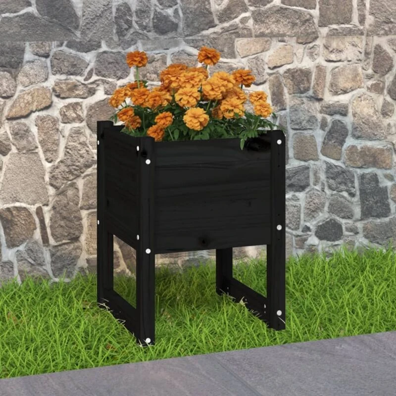 Image of vidaXL Planter Black 40x40x52.5cm Solid Wood Pine, Black 822115