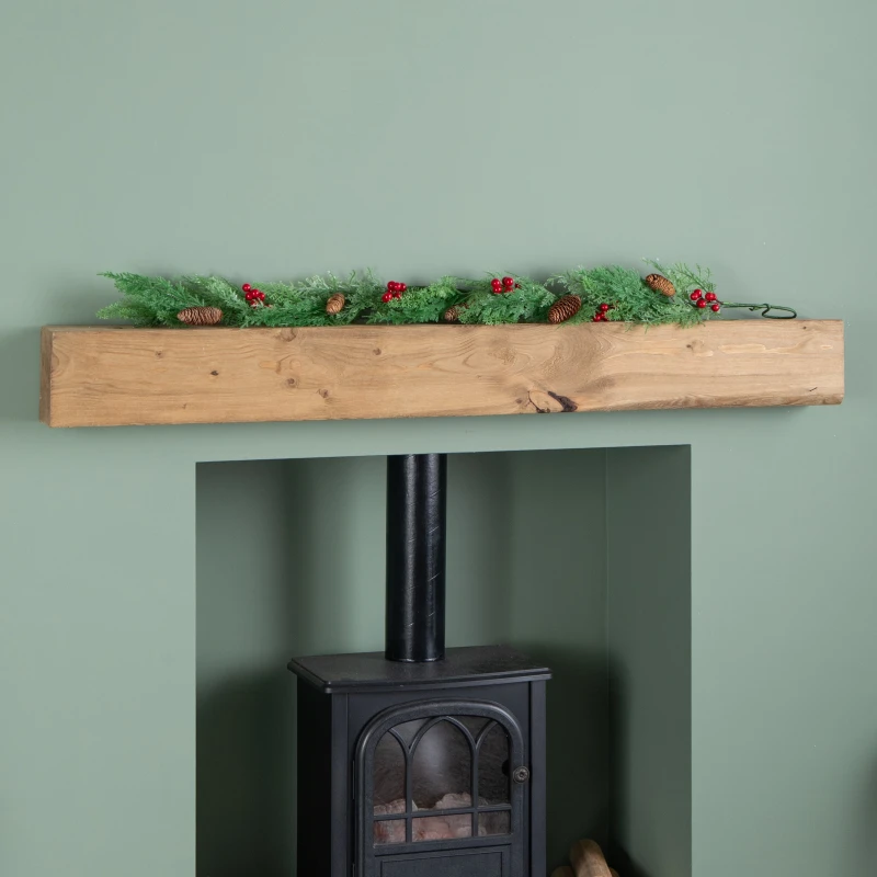 Image of 1.50m Pine and Red Berry Christmas Garland with Pinecones