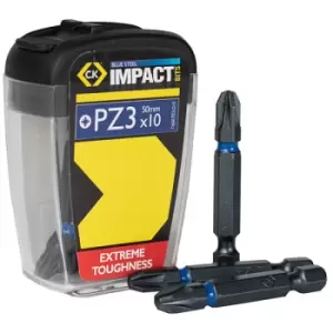 Image of CK Tools T4560 PZ3LD10 Blue Steel Impact Screwdriver Bit 50mm PZ3 ...