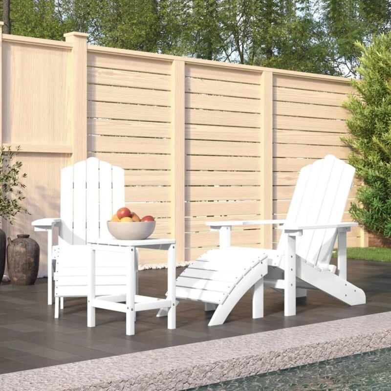 Image of VIDAXL Garden Adirondack Chairs with Footstool & Table HDPE White vidaXL 8720286847312