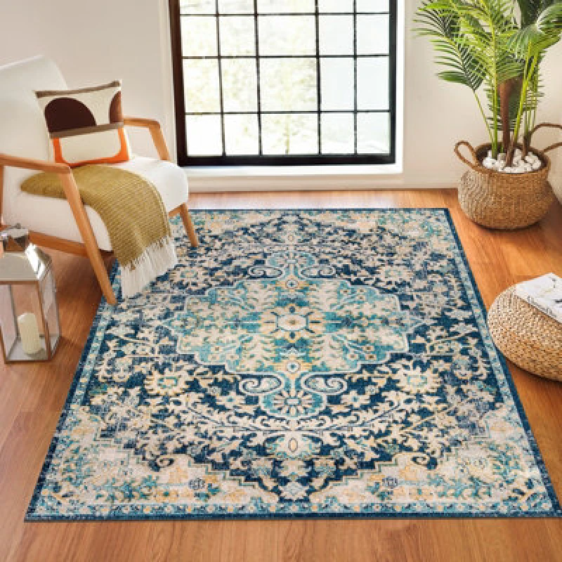 Image of Livabliss Vintage Oriental Boho Sky Blue Maverick Area Rug 160 X 220 Cm - Easy Care, Non Shedding, Ideal For Living Room & Bedroom