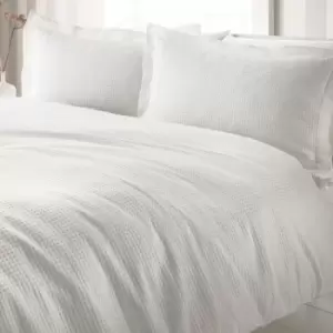 Image of The Linen Yard Waffle Double Duvet Cover Set Cotton White