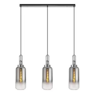 Image of Luminosa Linear 3 Light Pendant E27 With 16cm Cylinder Glass, Smoked, Clear Polished Nickel, Matt Black