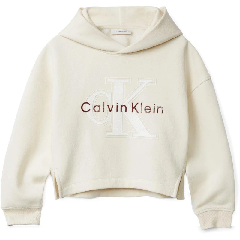 Image of Calvin Klein Jeans Kids Big Logo Cotton Pull Over Hoodie Whitecap PGB female 10Y