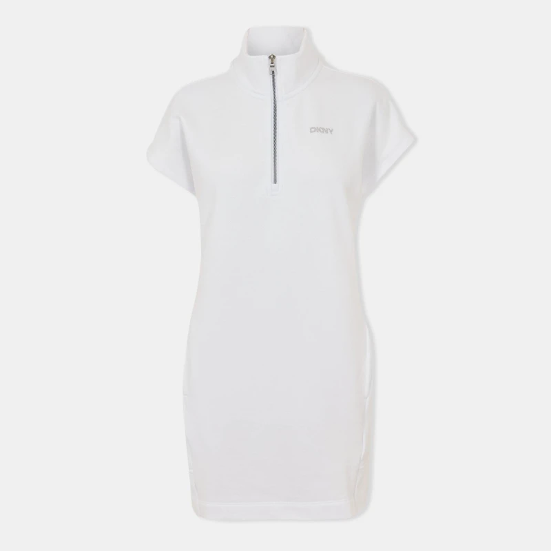 Image of DKNY Womens Half-Zip Knit Slim Fit Jumper Dress White female 8 (XS)