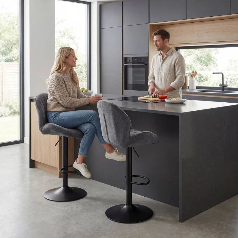 Image of HOMCOM Modern Bar Stools Set of 2, Swivel Counter Height Barstools, Grey Grey Unisex