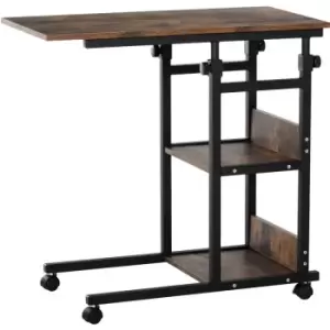 Image of C-Shaped Mobile Sofa Bed Side Table Adjust Height 3-Tier Cart w/ Brake - Homcom