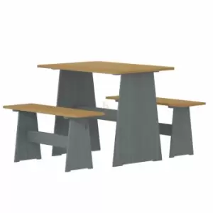Image of Logan Dining Table+2 Bench Set Grey+Honey