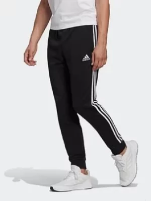 Image of adidas Essentials French Terry Tapered Cuff 3-stripes Joggers, Black/White Size M Men