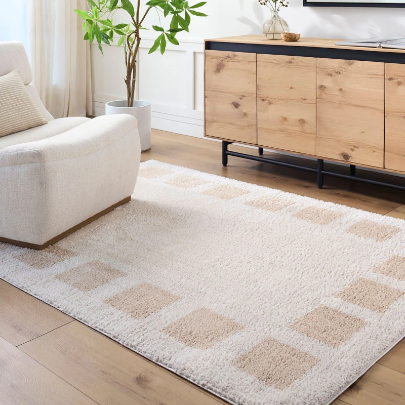 Image of Livabliss Machine Washable Modern Shaggy Beige Pauline Area Rug 160 X 213cm - Easy Care, Non Shedding, Ideal For Living Room & Bedroom