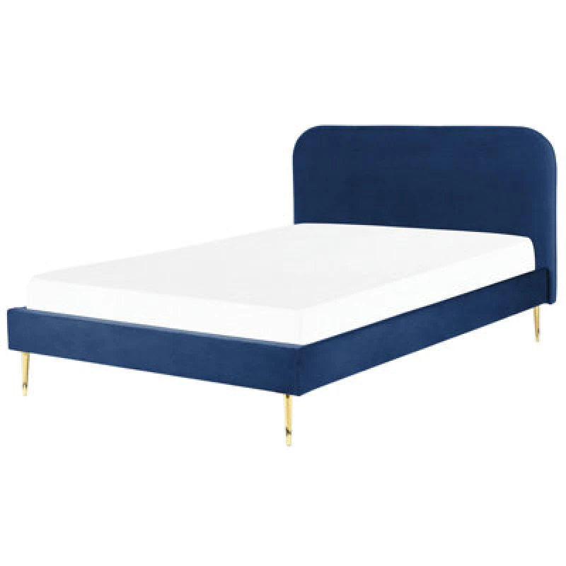 Image of Beliani Bed Velvet Flayat 160 X 200 Cm (Eu King Size) Navy Blue