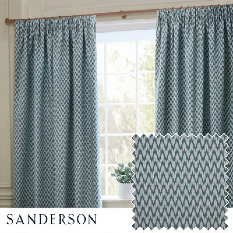 Image of Sanderson Sanderson Hutton Jacquard Room Darkening Pencil Pleat Curtains in Blue Size: 117cm width x 183cm drop Blue 117cm width x 183cm drop Unisex
