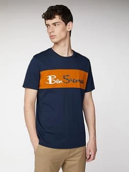Image of Ben Sherman Sports Cut And Sew Branded Tee- Dark Navy, Size S, Men