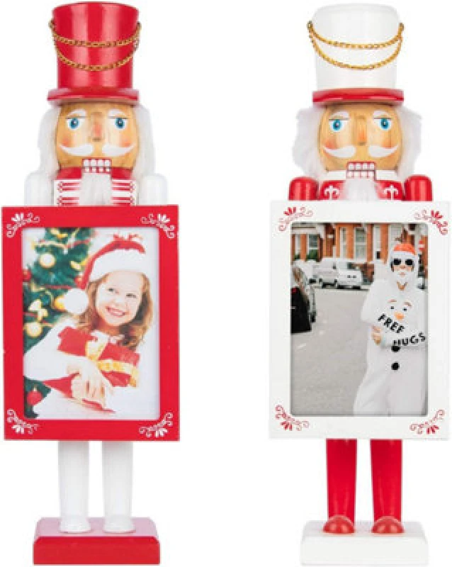 Image of Shatchi 38cm Wooden Nutcrackers Figures Photo Holders Christmas Ornament 2Pcs Set Multi
