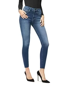 Image of Good American Good Waist Raw Edge Skinny Jeans in Blue331