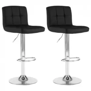 Image of Neo Black Faux Leather Bar Stools With Polished Chrome Legs Set Of Two