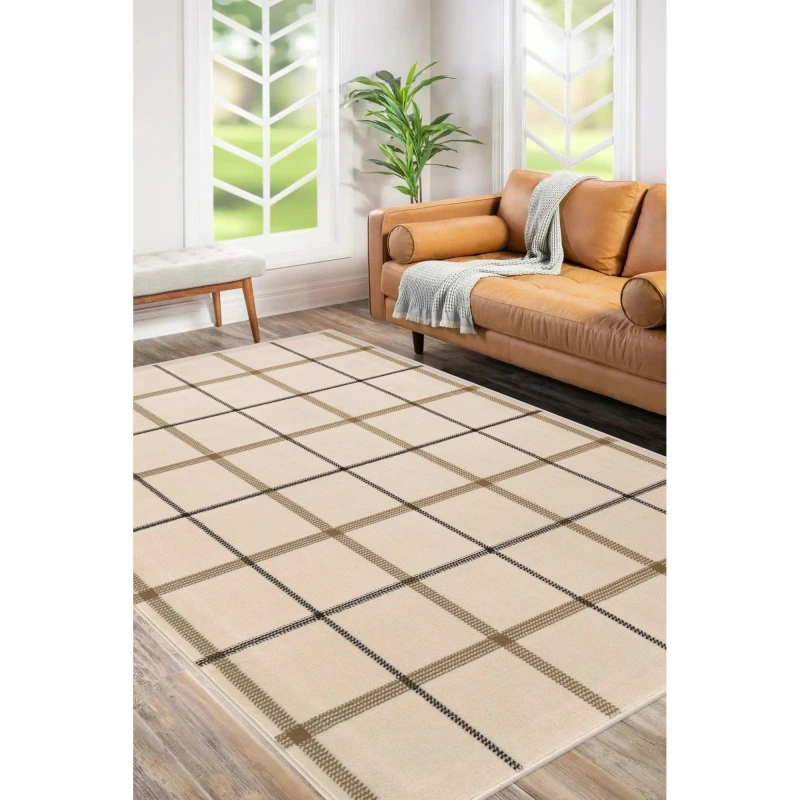 Image of Homemaker Maestro Check Rug Natural Natural unisex 200x290cm